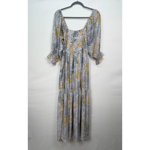 Free People x Fate Boho Maxi Dress Size Small Tropical Stripe Puff Sleeve - Picture 2 of 6